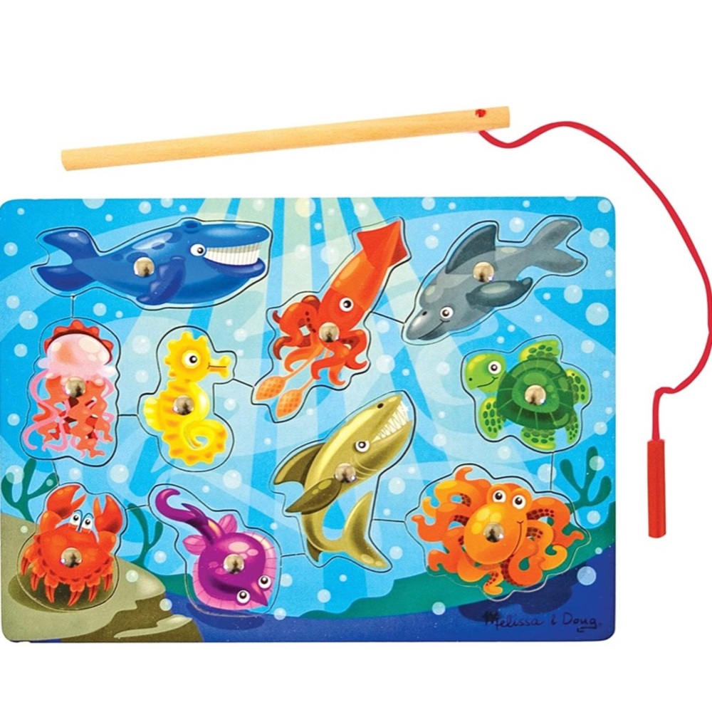 NWT Melissa & Doug Magnetic Wooden Fishing Game and Wooden Ocean Animals toy